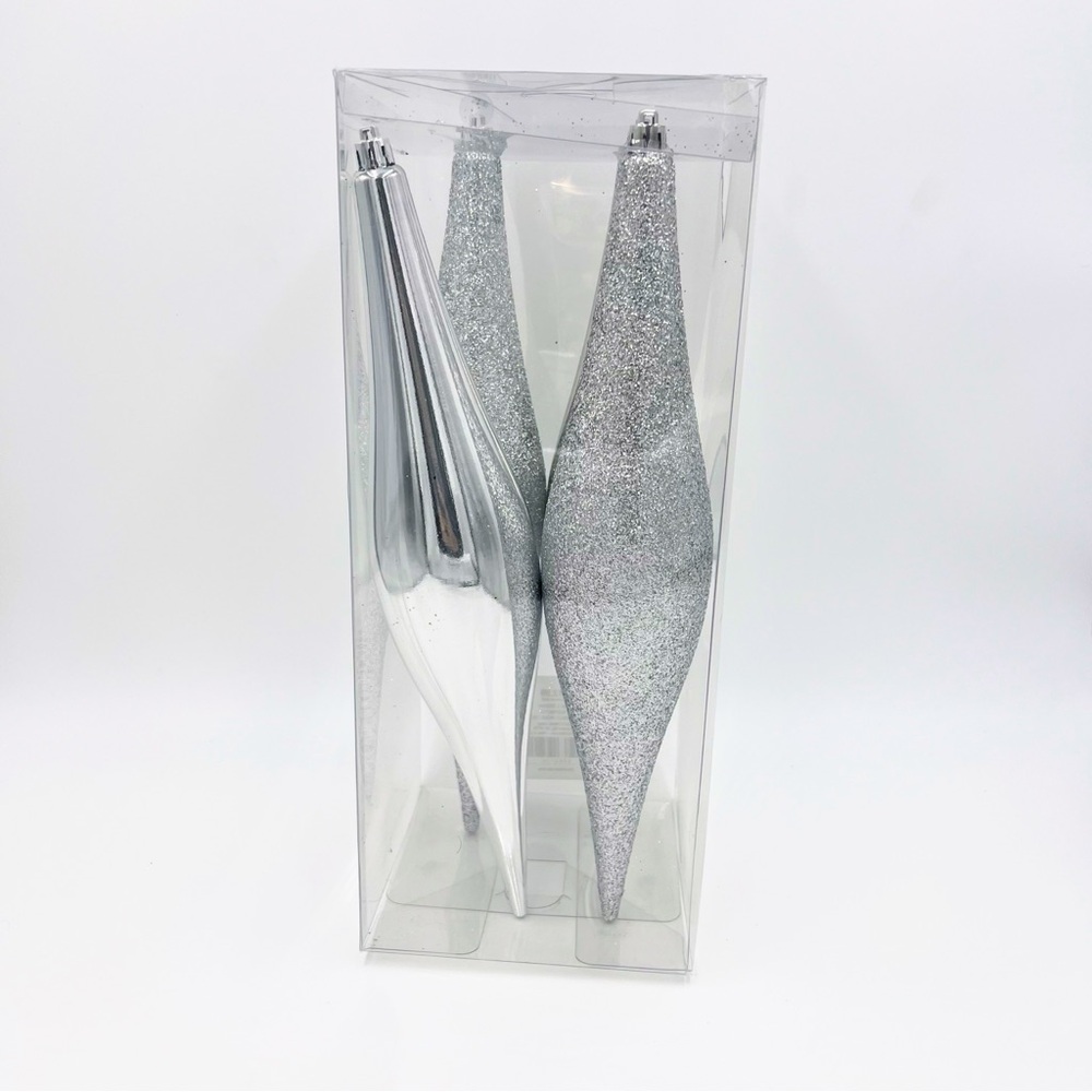 Silver Teardrop Icicle Ornaments 12 inches Pack of 4